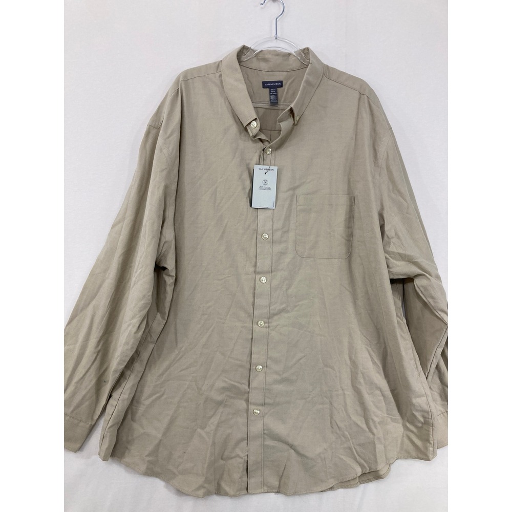 New Van Heusen Button Down Shirt 3XLT Tan Wrinkle Free Twill Long Sleeve